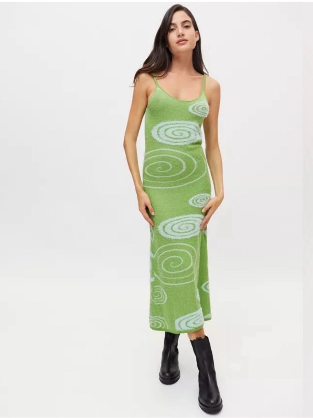 House of Sunny Lime Green Spiral Knit Maxi Dress